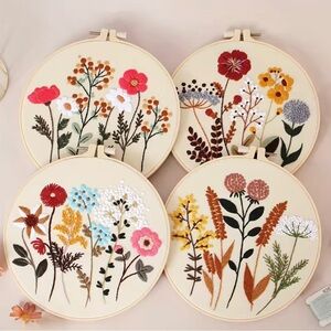 Floral Embroidery DIY Set of Four